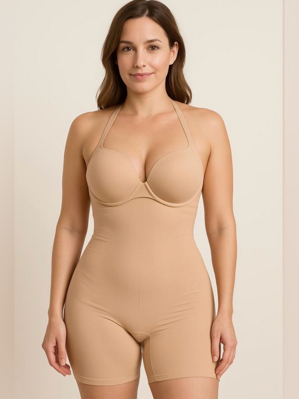 Assets by Spanx Seamless Nude Shaping Bodysuit Bra Top Control Shorts 1x NWT